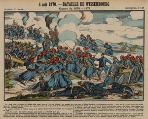 Slaget ved Wissembourg, fransk-prøyssisk krig, 4. august 1870 (farget gravering) av French School