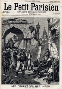 Beach-stricken India, Inhabitants fing the epidemic before contracting the Black Death. Frontpage of English newspaper Le petit Parisien. January 24 av French School