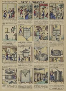 Øl og brygging (farge litho) av French School