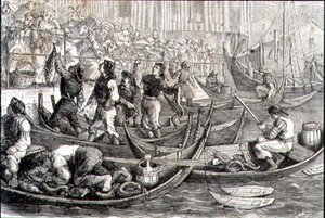Bergens fiskemarked på 1860-tallet (gravering) av French School