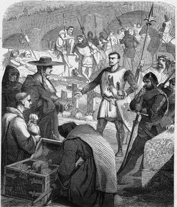 Bertrand du Guesclin (Duguesclin) (ca. 1320-1380) konstabel fra Frankrike som nektet å motta penger fra innbyggerne i Avignon. Gravering i "Frankrikes historie i hundre malerier av Paul Lehugeur" 1891. av French School