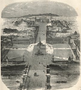 Fugleutsikt over Place de la Concorde, rue Royale med kirken Madeleine - Gravering i "Tableau-de-Paris" av Edmond Texier 1852 av French School