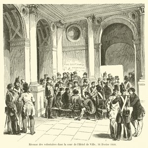 Bivuakk av de frivillige på gårdsplassen til Hôtel de Ville, 26. februar 1848 av French School