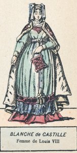 Blanche de Castille, kone til Louis VIII (farget gravering) av French School