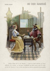 Blåskjegg forbyr kona å gå inn på rommet hans (chromolitho) av French School