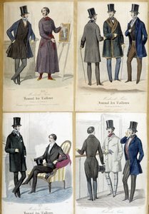 Tavler som illustrerer herremote fra "Journal des tailors"" fra 1848. av French School