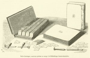 Katalogboks, nytt system i bruk på Bibliotheque Sainte-Genevieve (gravering) av French School