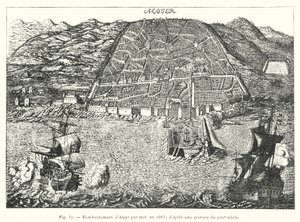 Bombardement av Alger til sjøs, i 1683; etter en gravering fra 1600-tallet (gravering) av French School