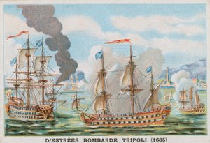 Bombardement av Tripoli av Jean II dEstrees, admiral av Frankrike, 1685 av French School