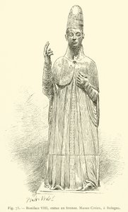 Boniface VIII, bronse statuer, Museo Civico, Bologne (gravering) av French School