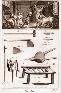 Boucher - Butchery - Butchery - "" The Great Encyclopedia, eller Dictionnaire Raisonne des Sciences, des Arts et des Metiers" (Encyclopedia or Dictionary of the Sciences, Arts and Professions) av Denis Diderot (1713-1784) og Jean d