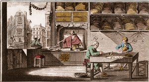 Bouchonnier, produksjon av korkpropper - "" La Grande Encyclopédie, ou Dictionnaire Raisonne des Sciences, des Arts et des Metiers" (Encyclopedia or Dictionary of the Sciences, Arts and Professions) av Denis Diderot (1713-1784) og Jean d