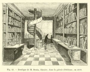 Butikk til M Dentu, bokhandler, i Orleans-galleriet, i 1829 av French School