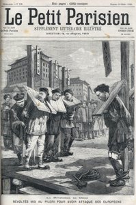 Boxer Revolt in China in 1898: Revolts put in pillory for attacking Europeans. Cover of “” Le petit parisien”” from 1898. av French School