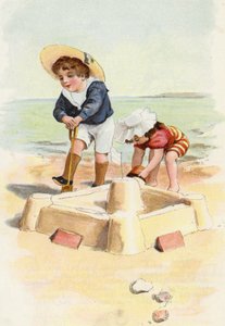 Gutt og jente bygger sandslott av French School