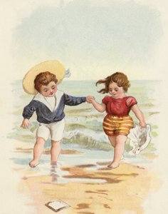 Gutt og jente leker på stranden av French School