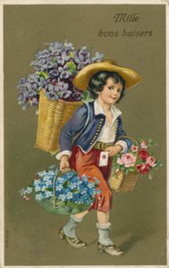Gutt som bærer blomster av French School