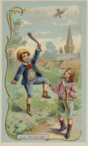 Gutt som dreper en fugl med en slynge av French School