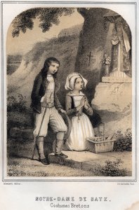 Breton Costumes - Notre-Dame de Batz - engraving in “THE SOURIES DE MON UNCLE MEMORIES ET RECITTS DE Voyages” by MORING MICHEL - End 19th century av French School