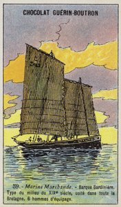 Bretonsk sardinfiskebåt, midten av 1800-tallet (chromolitho) av French School