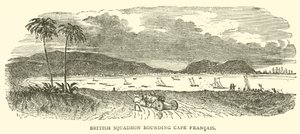 Britisk skvadron runder Cape Francais (gravering) av French School