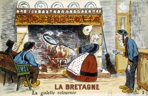Bretagne: galetten kom tilbake til chimineen (panna) - postkort, deb. XX århundre av French School
