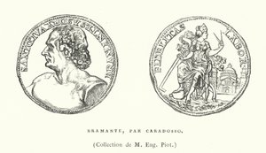 Bronse portrettmedalje av den italienske renessansearkitekten Donato Bramante av Caradosso, c1506 (gravering) av French School
