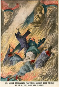 Buddhistiske munker brenner templet sitt og kaster seg inn i flammene av French School