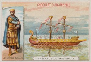 Burchard, militærsjef for Charlemagnes regjeringstid, og et krigsskip fra det 9. århundre av French School