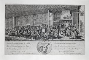 Cabaret du Tambour Royal av Jean Ramponneau (1724-1802), gravering. Frankrike av French School