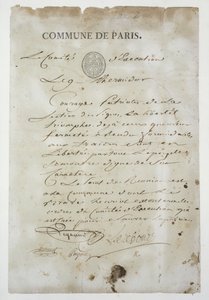 Ring fra Maximilien de Robespierre (1758-94) for å bli med i kommunen, 9 Thermidor An 2 (27. juli 1794) (penn og blekk på papir) av French School
