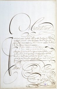 Kalligrafi: Regnskapsbrev kalligrafert rundt 1678 av Francois de Bruyn. av French School