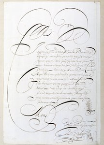 Kalligrafi: Regnskapsbrev kalligrafert rundt 1678 av Francois de Bruyn. Paris