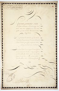 Kalligrafi: Mottaksstykke datert 1737 av Andre Francois Roland. av French School