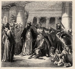 Cambyses II, hersker over Achaemenid-perserne dreper Apis, Egypternes hellige okse - Cambyses eller Cambyse II (530-522 f.Kr.) gravering fra "" L