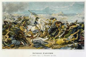 Kampanje (ekspedisjon) av Egypt (1798–1801): Joachim Murat (1767–1815) under slaget ved Aboukir 25. juli 1799 der Bonaparte avviste tyrkerne til havet. av French School