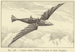 Edisons flygende kano (fra Daily Graphic) (gravering) av French School