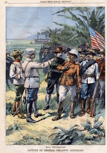 Capture of General and Phillipin politician Emilio Aguinaldo (1869-1964) in the Philippines, in “Le Petit Parisien” on 14/04/1901 (engraving). av French School