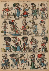 Karikaturer av militære figurer (farget gravering) av French School
