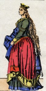 Karolingiske dynasti: Portrett av Judith av Baviere (805-843) dronningen av francene til Ludvig I kalte den fromme eller "" Debonnaire"" (778-840). Epinal avbildning fra slutten av 1800-tallet. Privat samling. av French School