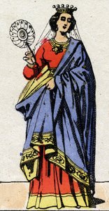 Carolingian dynasty: Portrait of Edwige of Wessex (Edgiva, Otgiva, Ogive, circa 903-951) Queen of the Francs wife of Charles III called the Simple (879-929). Epinal imaging from the end of the 19th century. Private collection. av French School
