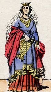 Karolingisk dynasti: Portrett av Emma av Frankrike (894-934) kone til Raoul av Frankrike (v. 890-936). Epinal avbildning fra slutten av 1800-tallet. Privat samling. av French School