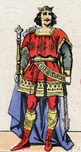 Karolingisk dynasti: Portrett av Ludvig II Begue (846-879), kongen av frankene fra 877 til 879. Epinal avbildning fra slutten av 1800-tallet. Privat samling. av French School