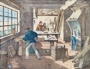 Snekkerverksted, ca. 1860 av French School
