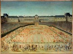 Karrusell gitt til Ludvig XIV foran Tuileriene … av French School