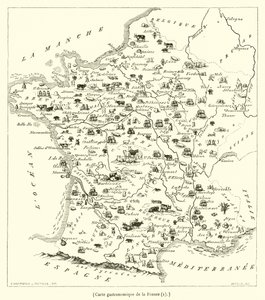 Gastronomisk kart over Frankrike (gravering) av French School