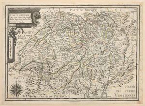 Generelt kart over de tretten kantonene i Sveits, Vallay, Ligues, Grise, Maison-Dieu og Valteline av French School