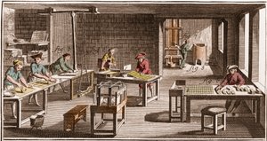 Cartier - Produksjon av spillekort - "" The Grande Encyclopedia, eller Dictionnaire Raisonne des Sciences, des Arts et des Metiers"" (Encyclopedia or Dictionary of the Sciences, Arts and Professions) av Denis Diderot (1713-1784) og Jean av French School