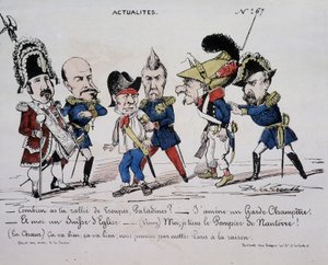 Tegneserie om kommunen "" Nyheter - Hvor mange tropper samlet du, Paladine? – Jeg tar med en landsvakt. Og jeg er en sveitsisk kirke. - (Vinoy) Jeg holder brannmannen fra Nanterre - (I hjertet) Det er greit, det er greit, vi skal endelig sette Paris til gr av French School