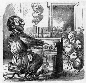 Tegneserie av den tyske komponisten Richard Wagner (1813-1883) av French School